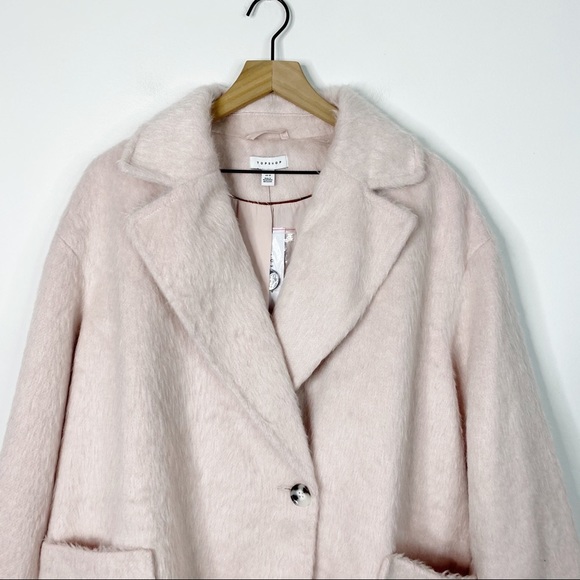 Topshop Pink Fuzzy Carly Button Trench Coat 12 - Picture 2 of 7